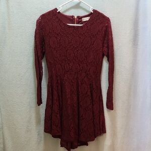 Altar'd State Deep Red Lace Long Sleeve Dress